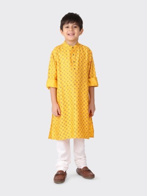 Fabindia Boys Printed Straight Kurta(Yellow)