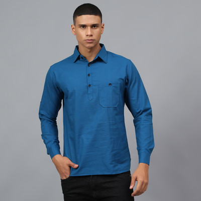CROWNTAIL Men Self Design Straight Kurta(Dark Blue)