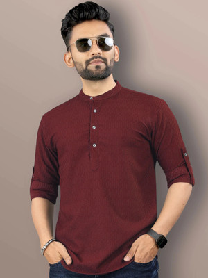 VeBNoR Men Self Design Straight Kurta(Maroon)