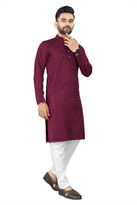 TRUST OUS Men Printed A-line Kurta(Maroon)