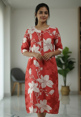 SHAS Women Floral Print A-line Kurta(Orange)