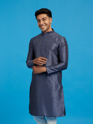 DIWAS by Manyavar Men Solid Straight Kurta(Blue)