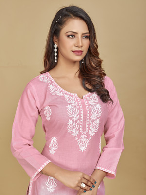 Kalasia Women Embroidered Straight Kurta(Pink)