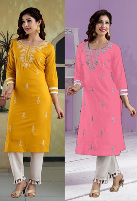 SISTO Women Chikan Embroidery A-line Kurta(Multicolor)