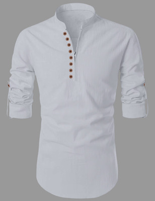 SOPANI Men Solid Straight Kurta(Grey)