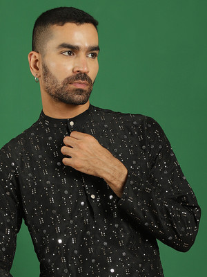 ANOUK Men Embellished Straight Kurta(Black)
