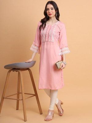 vairagee Women Embroidered Straight Kurta(Orange)