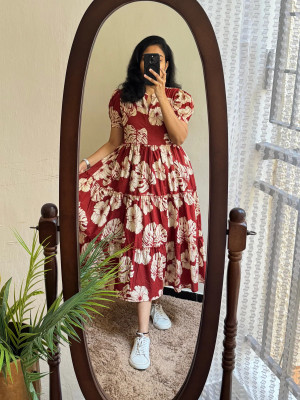 Luminary Women Printed Anarkali Kurta(Maroon)