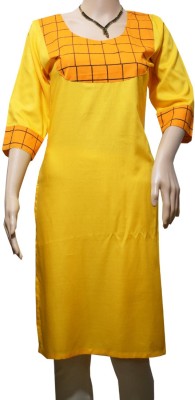 Anush Collections Women Self Design A-line Kurta(Yellow)