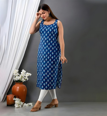 BEETLORY Women Printed A-line Kurta(Blue)
