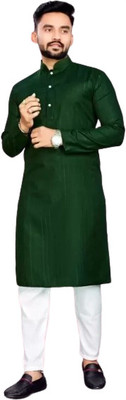 joshi fashion Men Solid Straight Kurta(Dark Green)