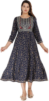 Sohani Fashion Women Embroidered, Floral Print Anarkali Kurta(Blue)