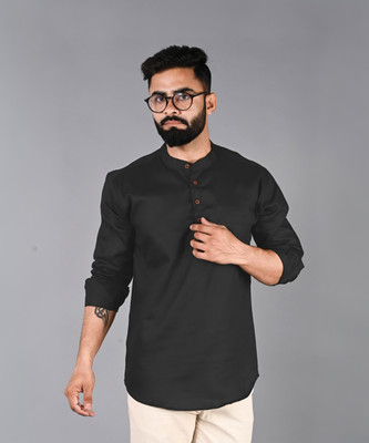 FUBAR Men Solid Straight Kurta(Black)