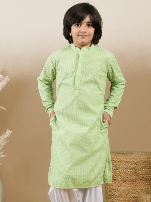 Sanwara Boys Embroidered Straight Kurta(Light Green)