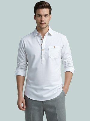 Vashuqi Men Solid A-line Kurta(White)