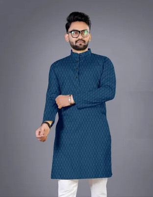 Fashion2wear Men Printed Straight Kurta(Dark Blue)