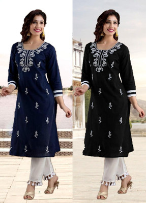 SISTO Women Chikan Embroidery A-line Kurta(Multicolor)