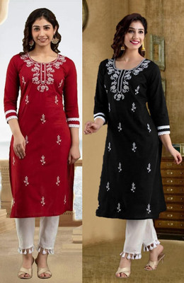 vikshi Women Embroidered Straight Kurta(Multicolor)