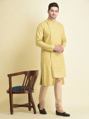 Tabard Men Printed Asymmetric Kurta(Yellow)