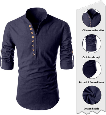 AITAVIKOVERSEAS Men Solid A-line Kurta(Dark Blue)