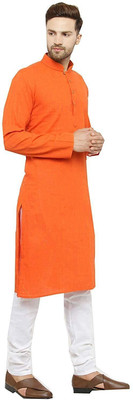 Vibhuti Men Solid Straight Kurta(Orange)