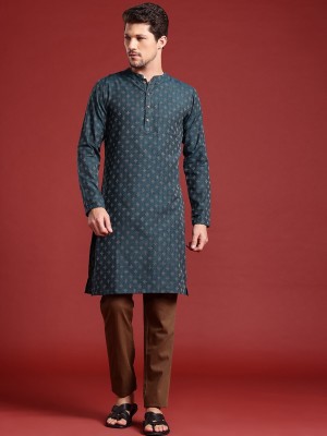 ANOUK Men Woven Design Straight Kurta(Green)