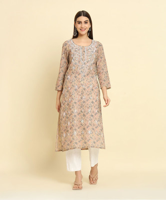 Rudraaksha Chikankari Women Solid Straight Kurta(Multicolor)