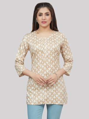 Saree Swarg Women Floral Print Straight Kurta(Beige, White)