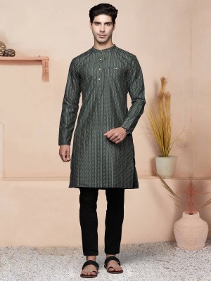 Indo Era Men Printed Straight Kurta(Green)