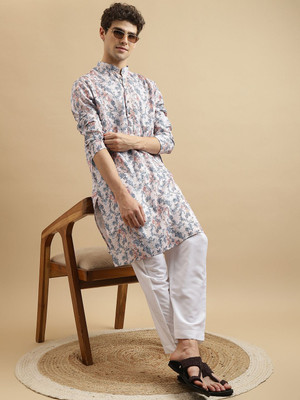 MOKOSH Men Printed Straight Kurta(Dark Blue)