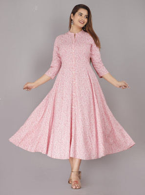 BHAGLI Women Fit and Flare Pink Midi/Calf Length Dress