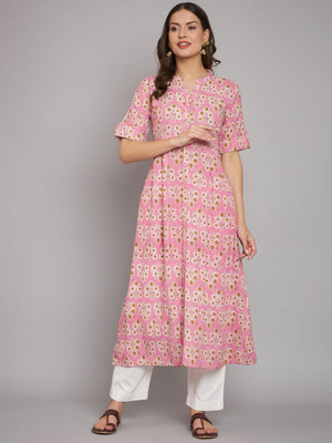 ANOUK Women Printed A-line Kurta(Pink)