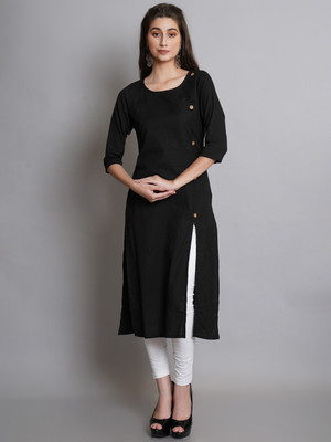 Diktmark Women Solid A-line Kurta(Black)