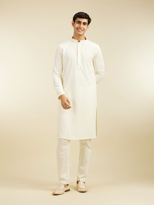DIWAS by Manyavar Men Embroidered Straight Kurta(White)