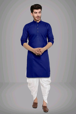Metro Traders Men Solid Straight Kurta(Blue)