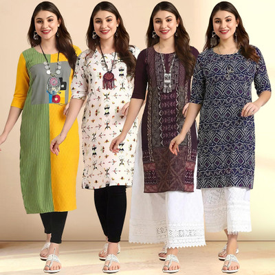 1 Stop Fashion Women Printed Straight Kurta(Multicolor)