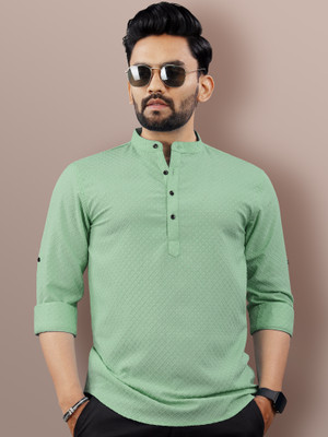 VeBNoR Men Self Design Straight Kurta(Light Green)
