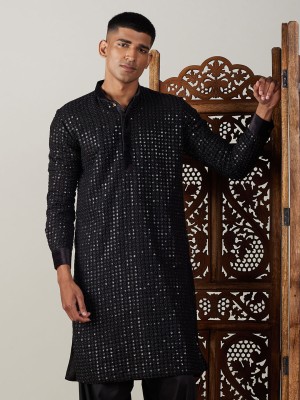 VASTRAMAY Men Embellished Straight Kurta(Black)