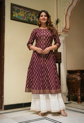 Yash Gallery Women Printed Anarkali Kurta(Maroon)