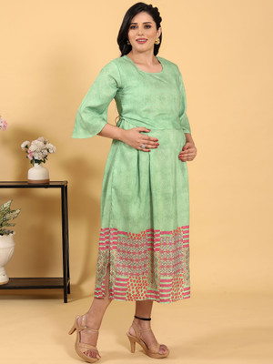 RITIJYA Women Floral Print Ethnic Dress Kurta(Light Green)