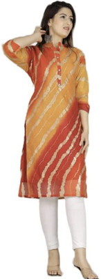 KKC Women Striped Straight Kurta(Yellow, Red)