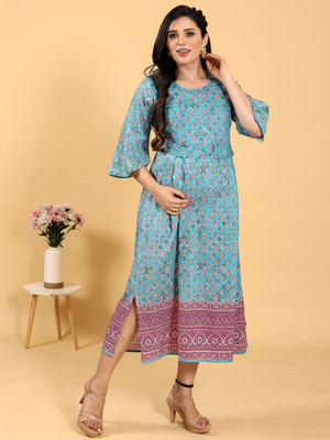 RITIJYA Women Printed Ethnic Dress Kurta(Light Blue)