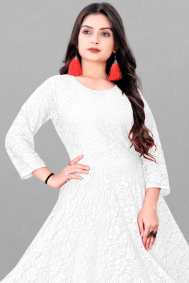 Rakshit Fashion Mart Women Self Design Anarkali Kurta(White)