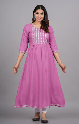 Glowworld Women Embroidered Anarkali Kurta(Pink)