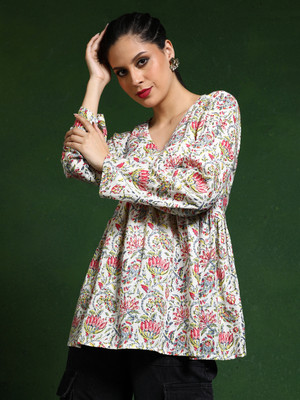 Jaipur Kurti Women Printed A-line Kurta(White)