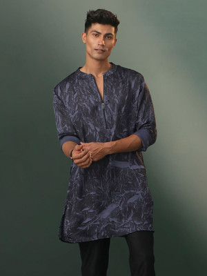 VASTRAMAY Men Abstract Straight Kurta(Grey)