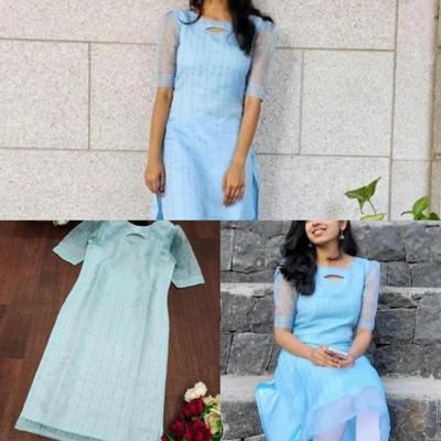 U R Enterprise Women Solid A-line Kurta(Light Blue)