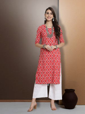 EthnicBasket Women Printed Straight Kurta(Pink)