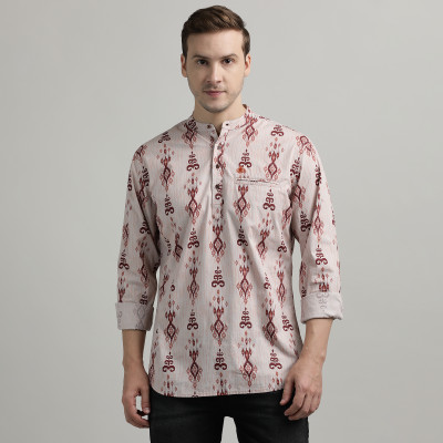 IndoCotton Men Geometric Print Straight Kurta(Multicolor)