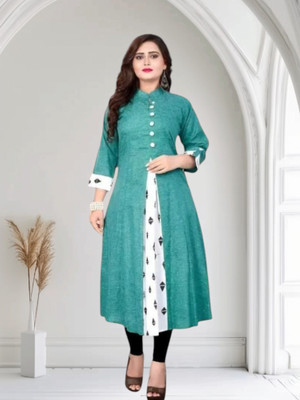 U Creationm Women Printed Anarkali Kurta(Green)